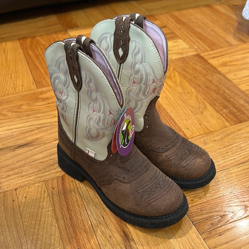 Justin Boots fatbaby Brown Cream Ankle Booties US 8.5 women’s Pull-On western